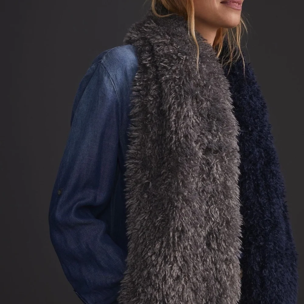 Brand New with Tags! Anthropologie  Navy Colorblocked Fluffy Scarf